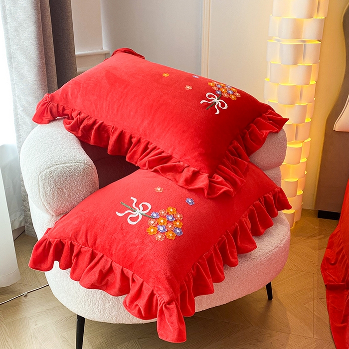 91家纺网 家纺一手货源 找家纺 唐人居 2025新款水晶绒毛巾绣四件套--幸福花开系列 幸福花开-大红