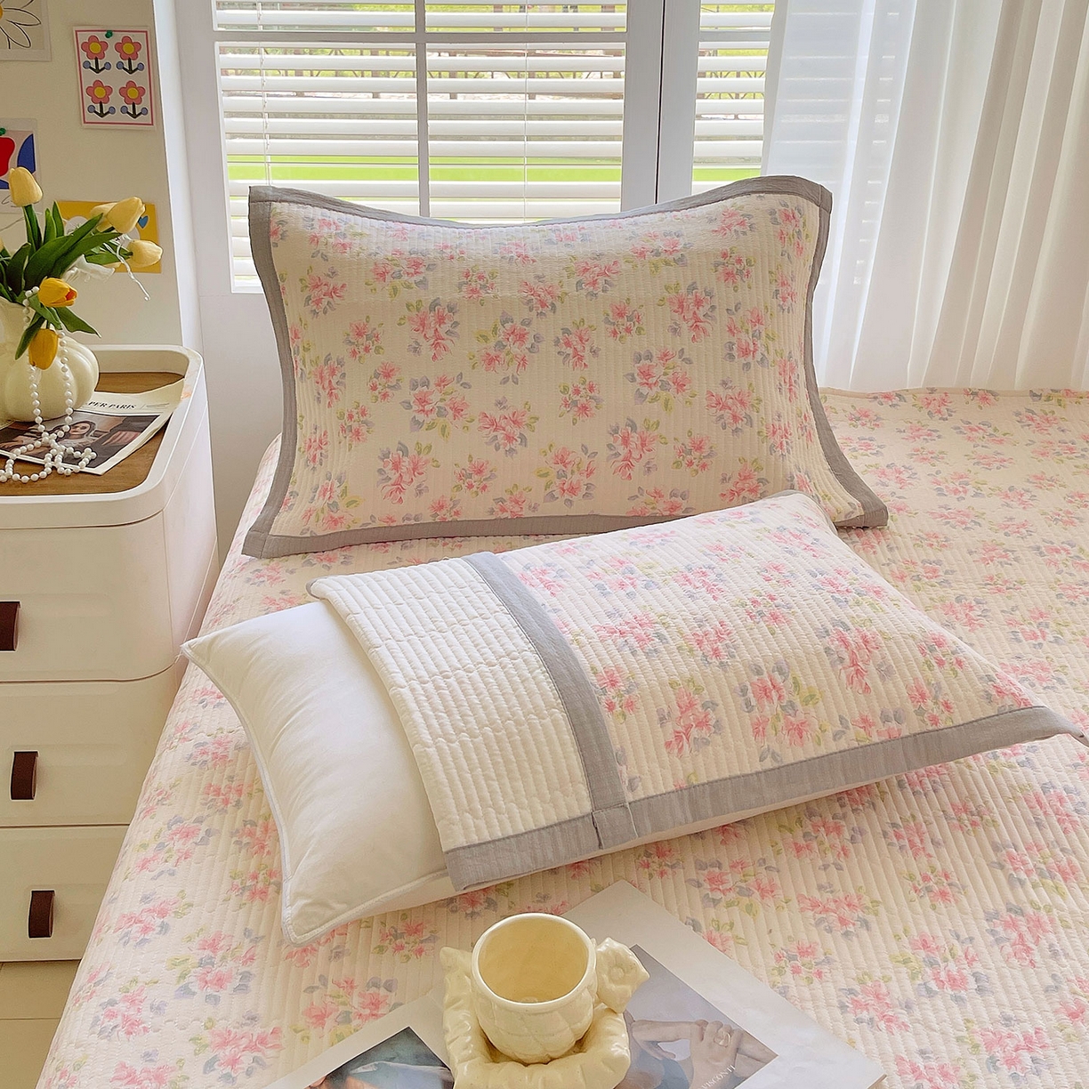 91家纺网 家纺一手货源 找家纺 雨彤家纺 2025新款A类双层纱夹棉单人枕巾 槐夏风清