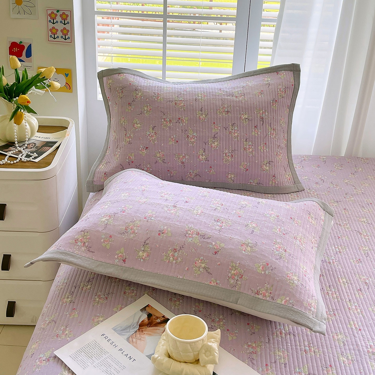 91家纺网 家纺一手货源 找家纺 雨彤家纺 2025新款A类双层纱夹棉单人枕巾 兰心幽怀