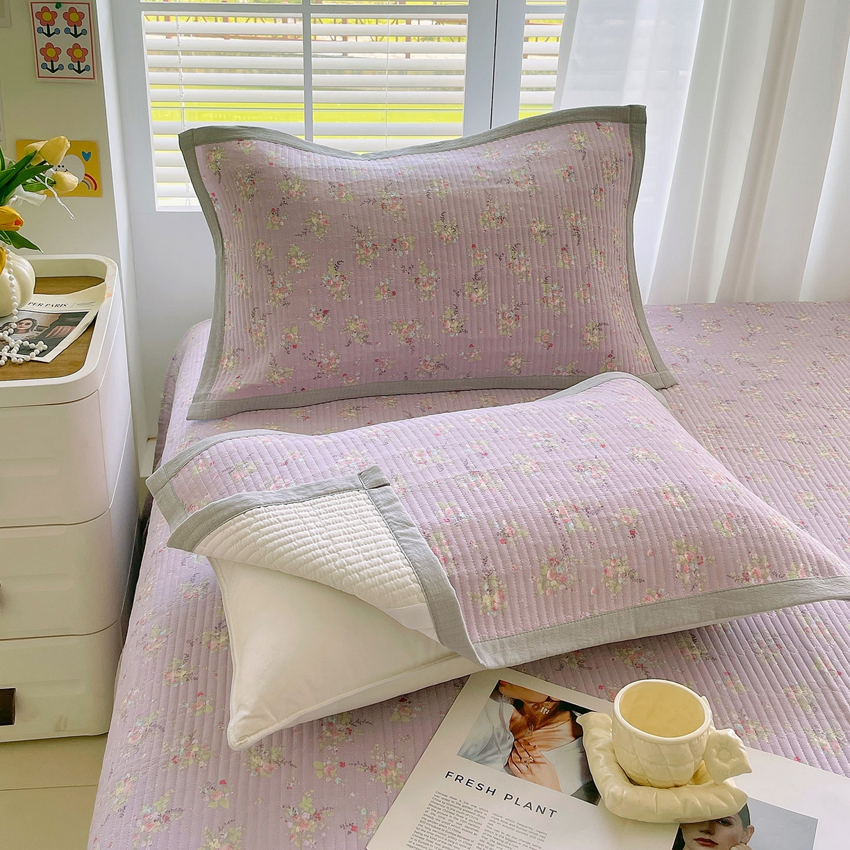 91家纺网 家纺一手货源 找家纺 雨彤家纺 2025新款A类双层纱夹棉单人枕巾 兰心幽怀