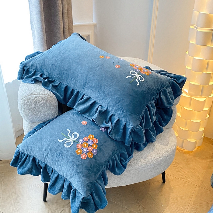 91家纺网 家纺一手货源 找家纺 唐人居 2025新款水晶绒毛巾绣四件套--幸福花开系列 幸福花开-水蓝