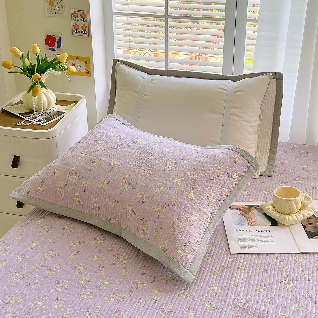 91家纺网 家纺一手货源 找家纺 雨彤家纺 2025新款A类双层纱夹棉单人枕巾 兰心幽怀