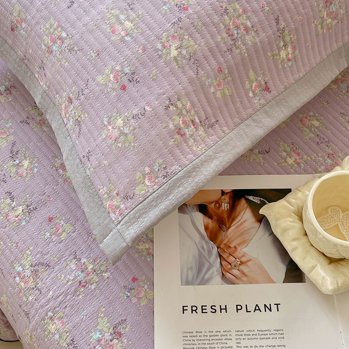 91家纺网 家纺一手货源 找家纺 雨彤家纺 2025新款A类双层纱夹棉单人枕巾 兰心幽怀