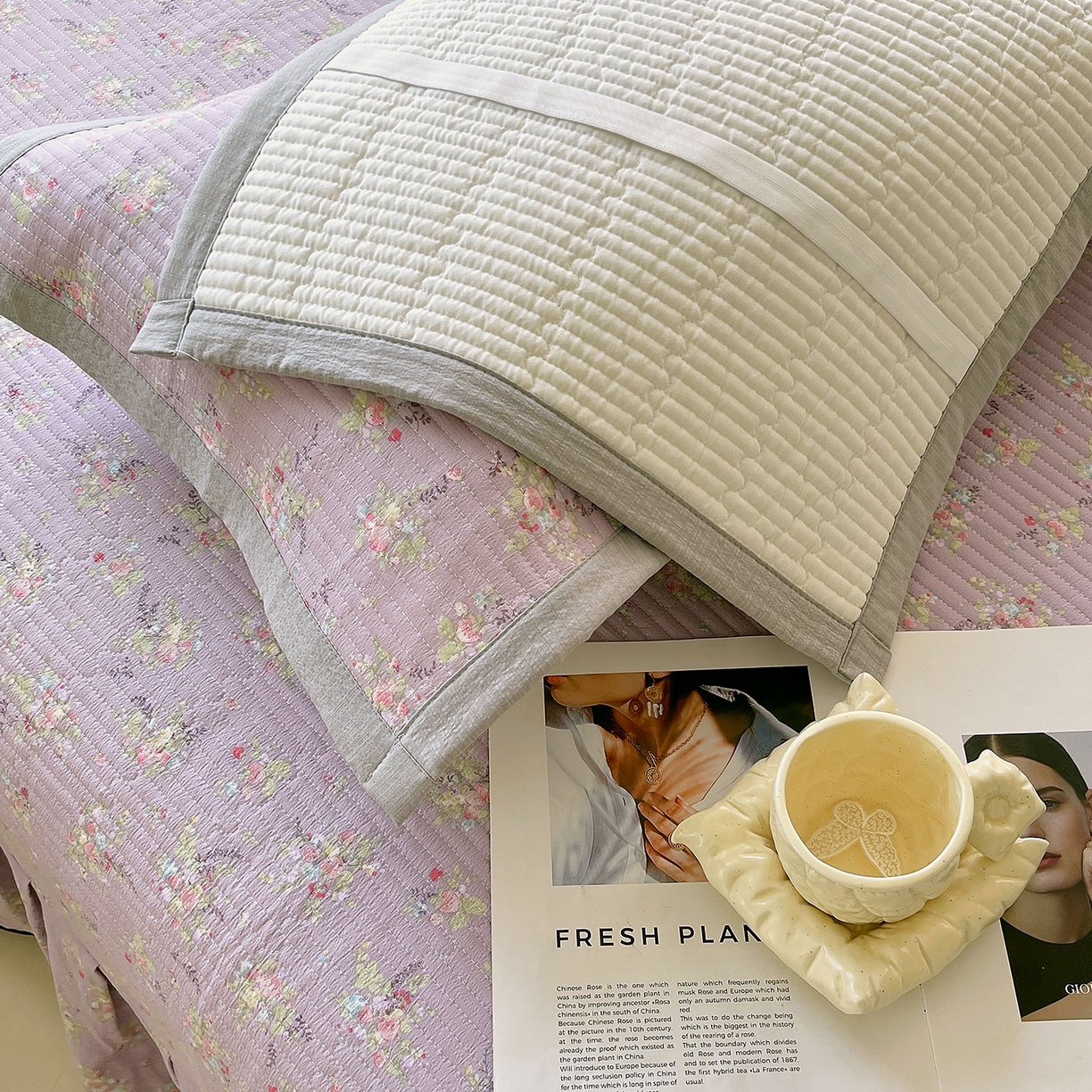 91家纺网 家纺一手货源 找家纺 雨彤家纺 2025新款A类双层纱夹棉单人枕巾 兰心幽怀