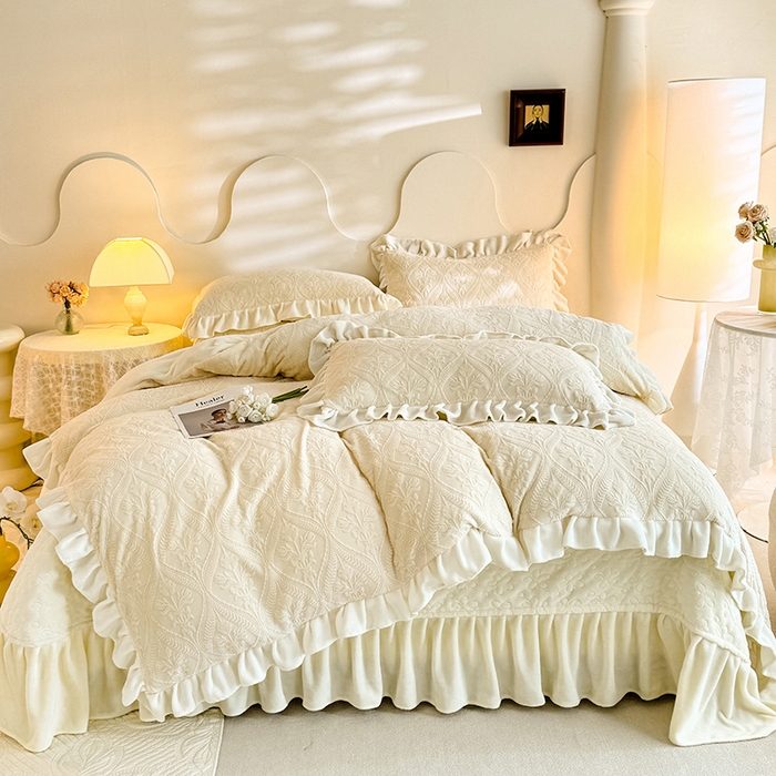 唐人居 2025新款雕花牛奶绒花边款四件套--摩卡庄园系列 摩卡庄园-奶白