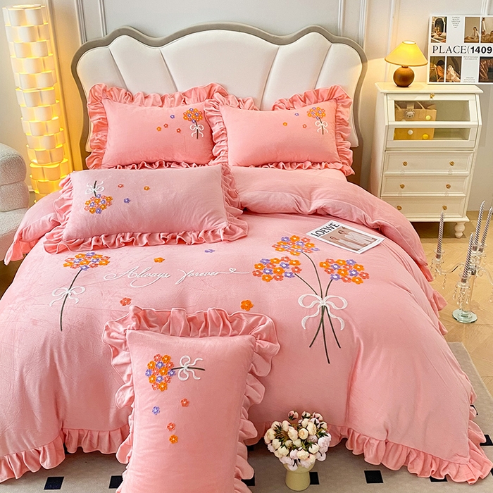 91家纺网 家纺一手货源 找家纺 唐人居 2025新款水晶绒毛巾绣四件套--幸福花开系列 幸福花开-玉色