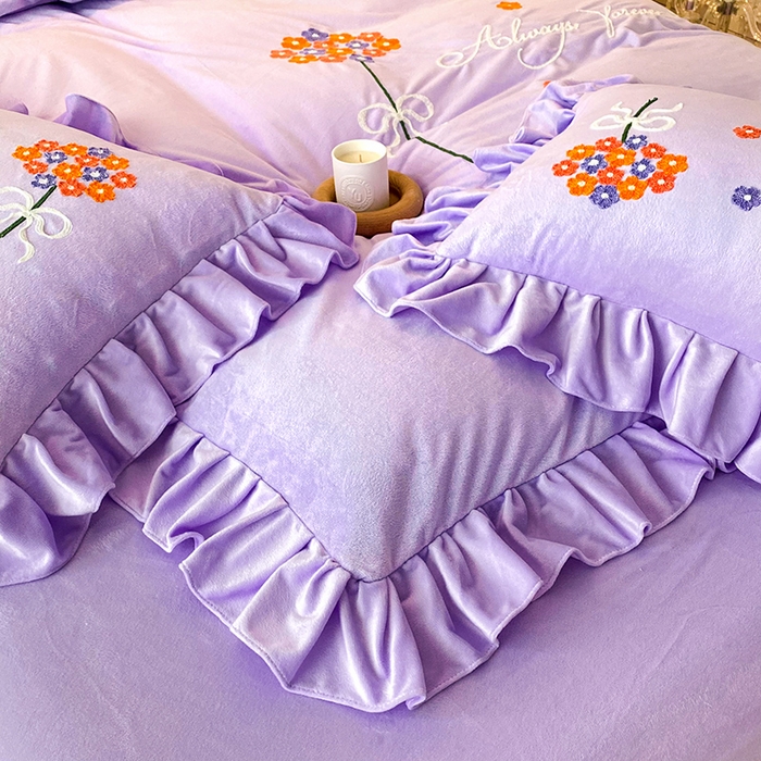 91家纺网 家纺一手货源 找家纺 唐人居 2025新款水晶绒毛巾绣四件套--幸福花开系列 幸福花开-紫色