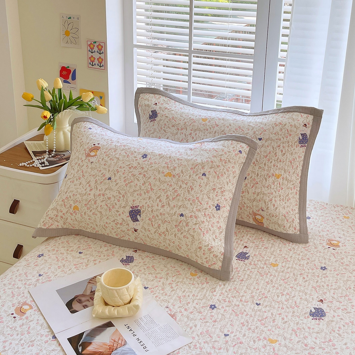 91家纺网 家纺一手货源 找家纺 雨彤家纺 2025新款A类双层纱夹棉单人枕巾 萌萌哒