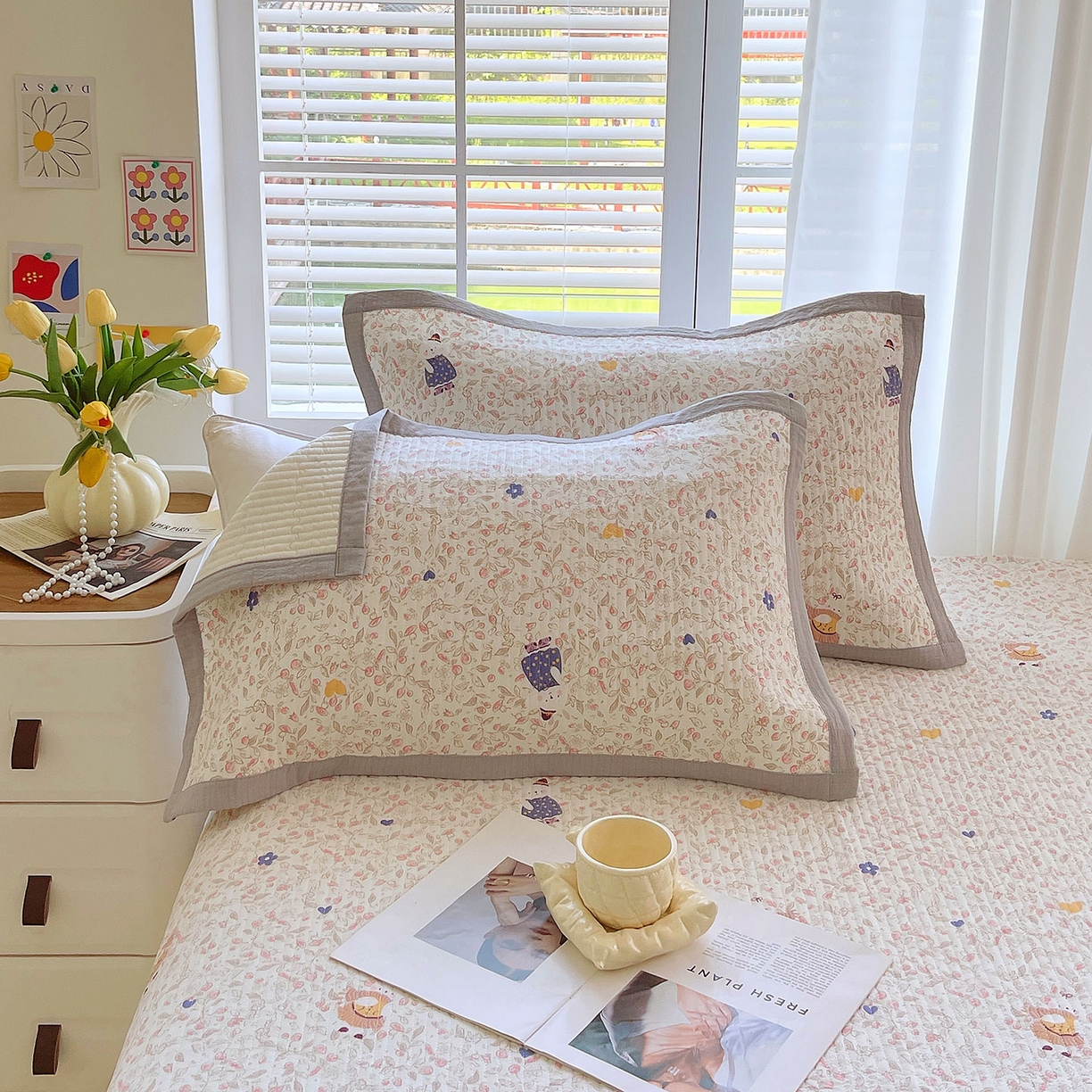 91家纺网 家纺一手货源 找家纺 雨彤家纺 2025新款A类双层纱夹棉单人枕巾 萌萌哒