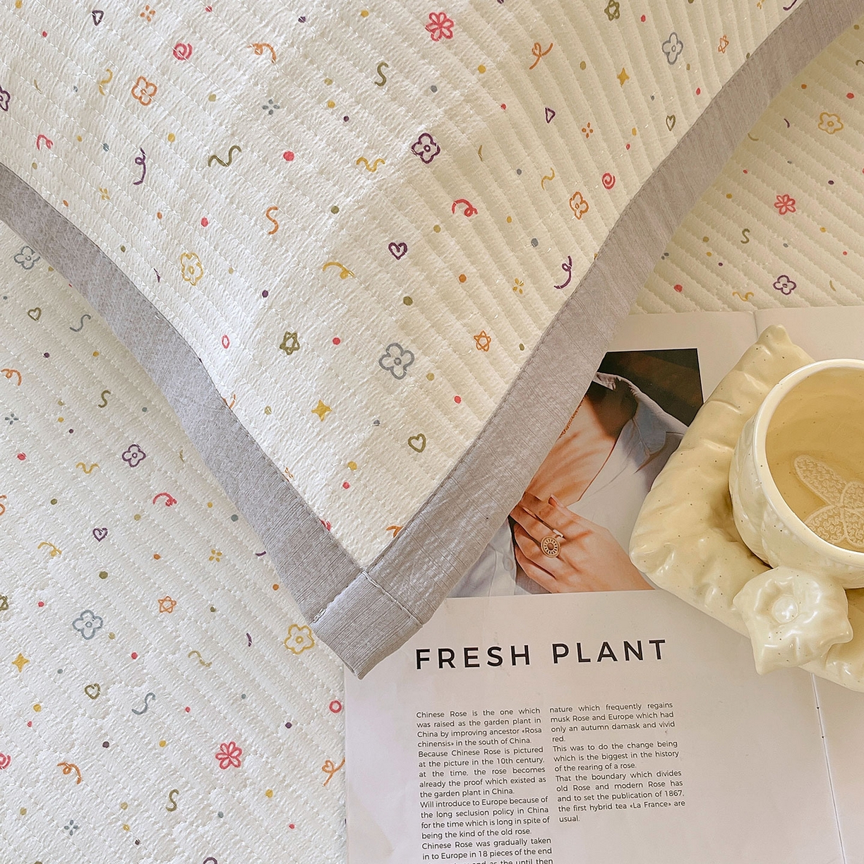 91家纺网 家纺一手货源 找家纺 雨彤家纺 2025新款A类双层纱夹棉单人枕巾 小确幸