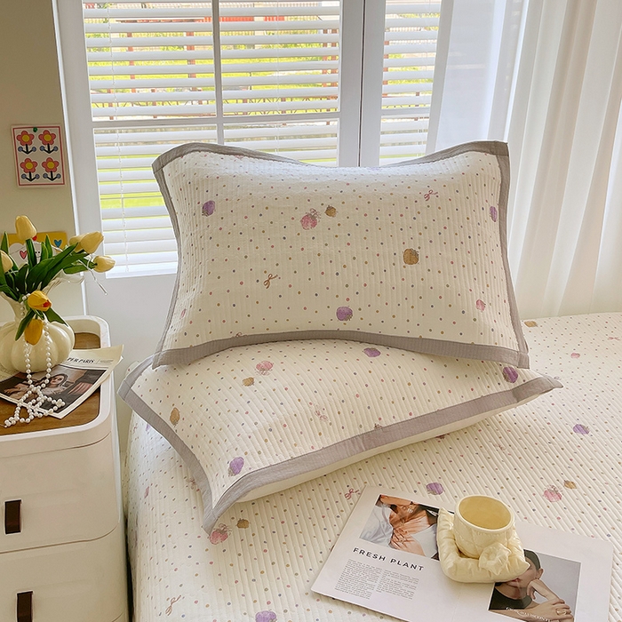 雨彤家纺 2025新款A类双层纱夹棉单人枕巾 点点莓果