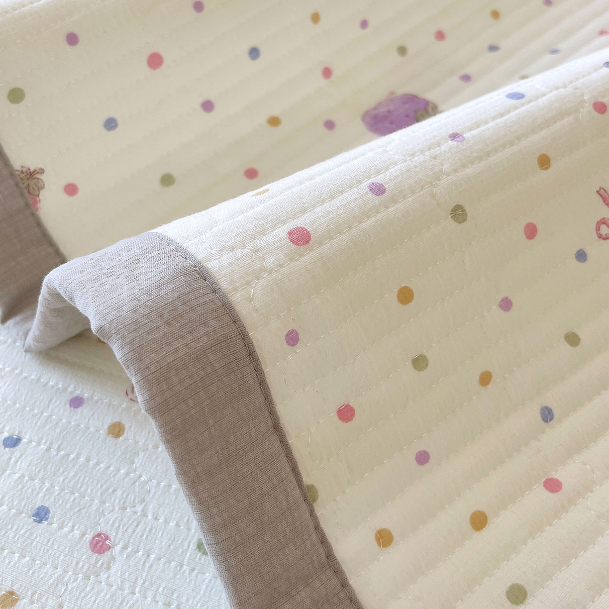 91家纺网 家纺一手货源 找家纺 雨彤家纺 2025新款A类双层纱夹棉单人枕巾 点点莓果