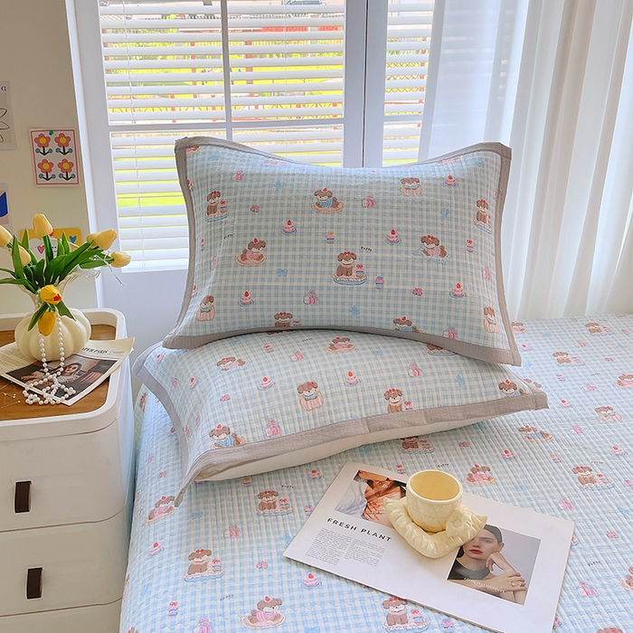 雨彤家纺 2025新款A类双层纱夹棉单人枕巾 淘气狗