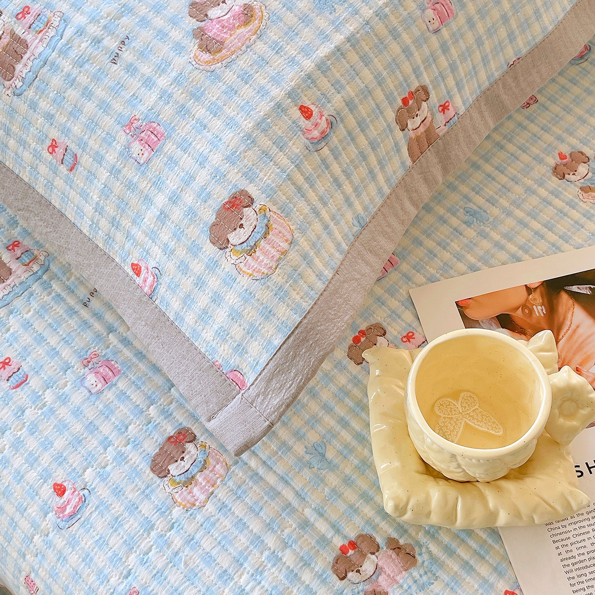 91家纺网 家纺一手货源 找家纺 雨彤家纺 2025新款A类双层纱夹棉单人枕巾 淘气狗