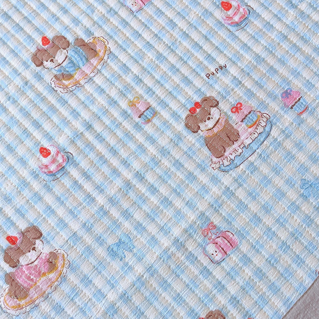 91家纺网 家纺一手货源 找家纺 雨彤家纺 2025新款A类双层纱夹棉单人枕巾 淘气狗