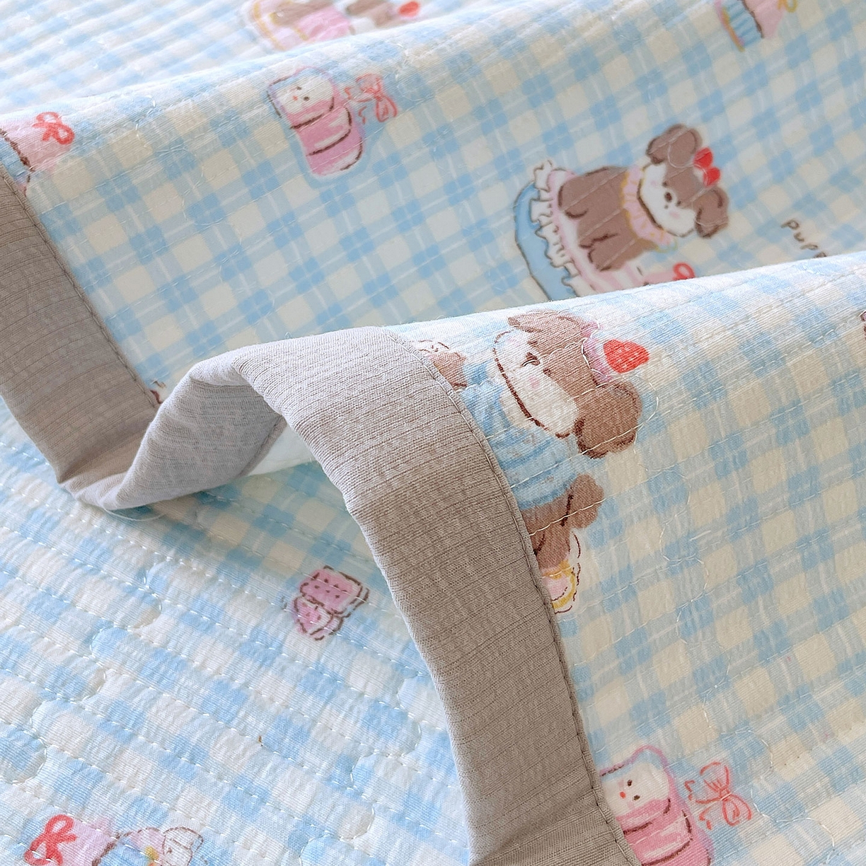 91家纺网 家纺一手货源 找家纺 雨彤家纺 2025新款A类双层纱夹棉单人枕巾 淘气狗