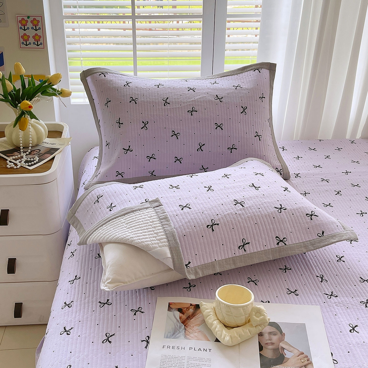 91家纺网 家纺一手货源 找家纺 雨彤家纺 2025新款A类双层纱夹棉单人枕巾 蝴蝶可颂