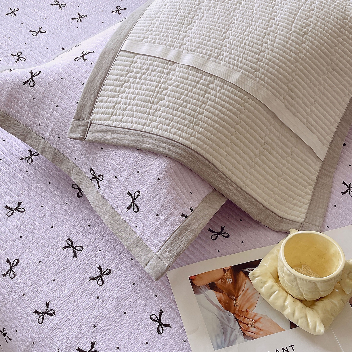 91家纺网 家纺一手货源 找家纺 雨彤家纺 2025新款A类双层纱夹棉单人枕巾 蝴蝶可颂