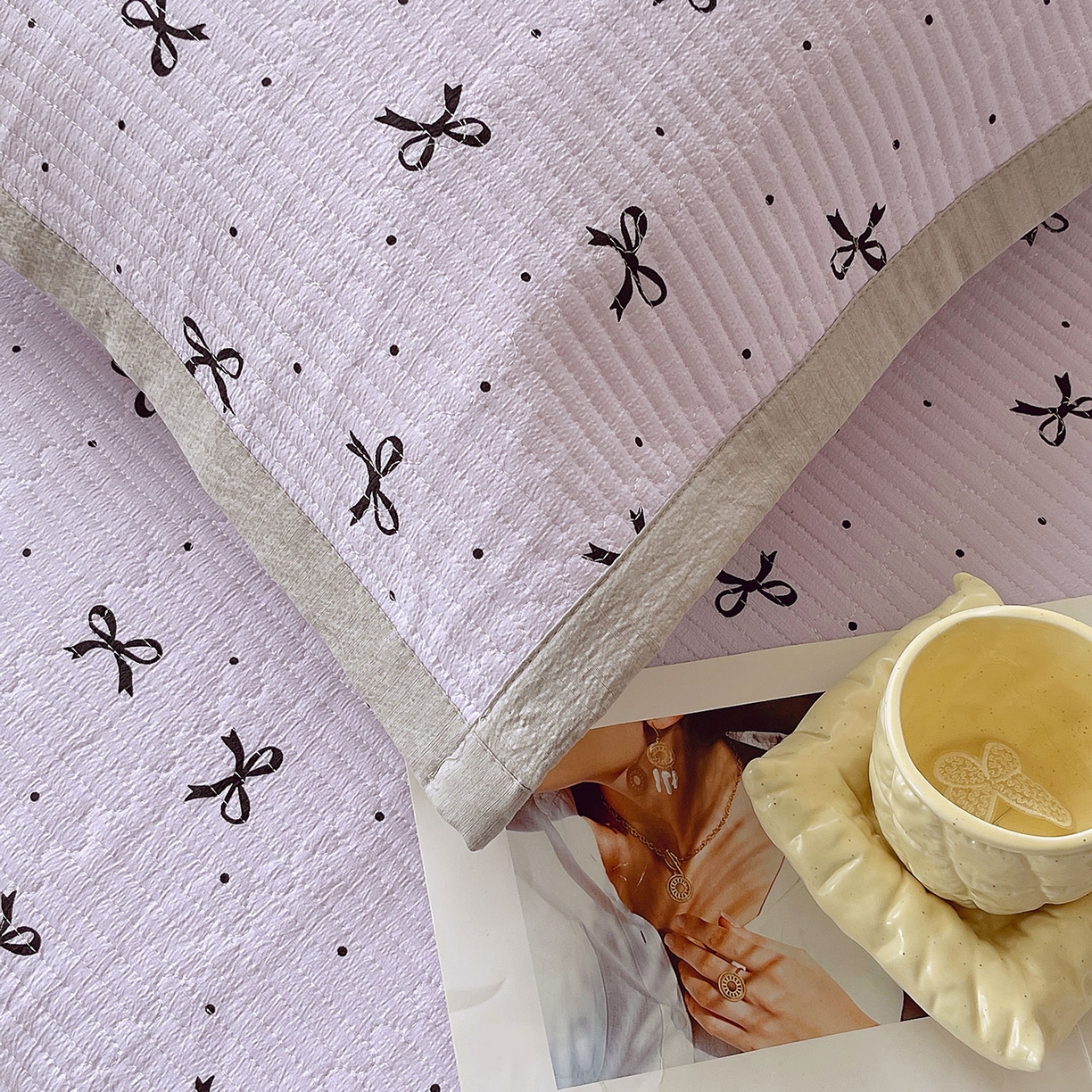 91家纺网 家纺一手货源 找家纺 雨彤家纺 2025新款A类双层纱夹棉单人枕巾 蝴蝶可颂