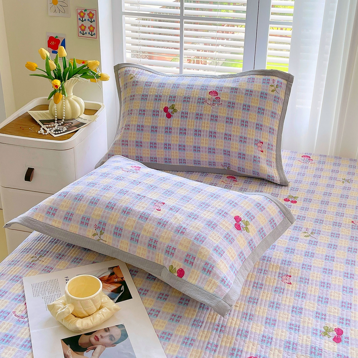 91家纺网 家纺一手货源 找家纺 雨彤家纺 2025新款A类双层纱夹棉单人枕巾 森田原野