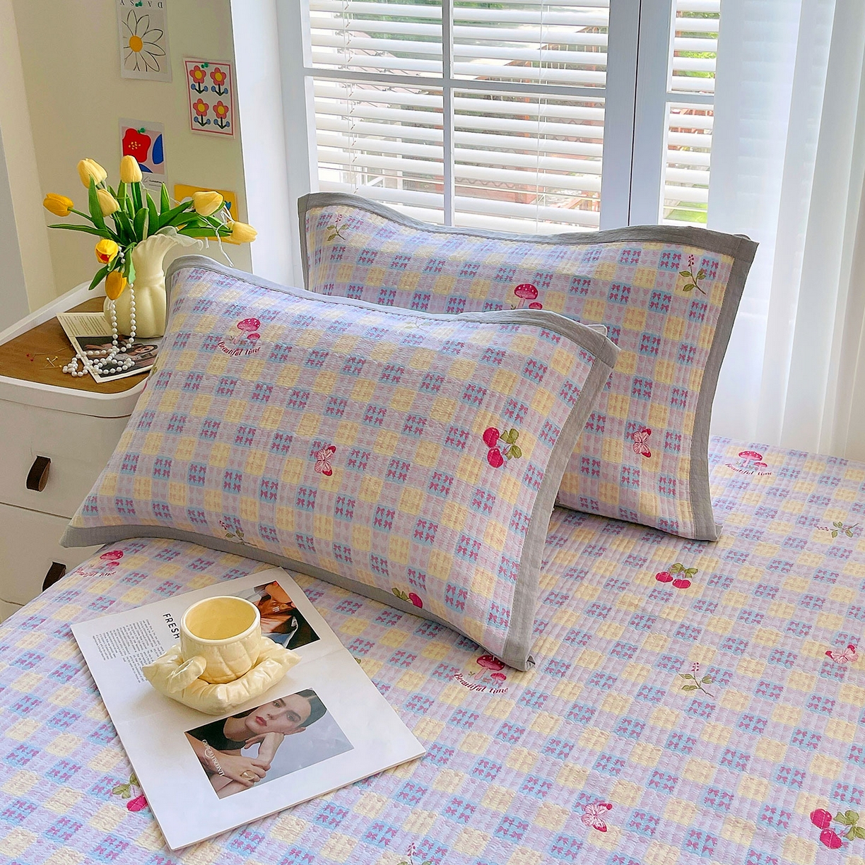 91家纺网 家纺一手货源 找家纺 雨彤家纺 2025新款A类双层纱夹棉单人枕巾 森田原野