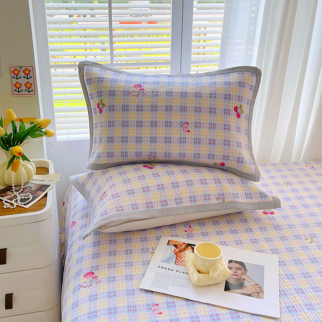 91家纺网 家纺一手货源 找家纺 雨彤家纺 2025新款A类双层纱夹棉单人枕巾 森田原野