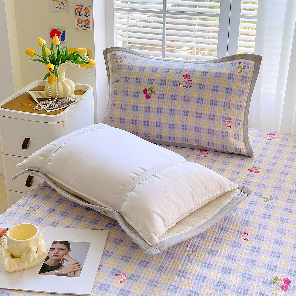 91家纺网 家纺一手货源 找家纺 雨彤家纺 2025新款A类双层纱夹棉单人枕巾 森田原野