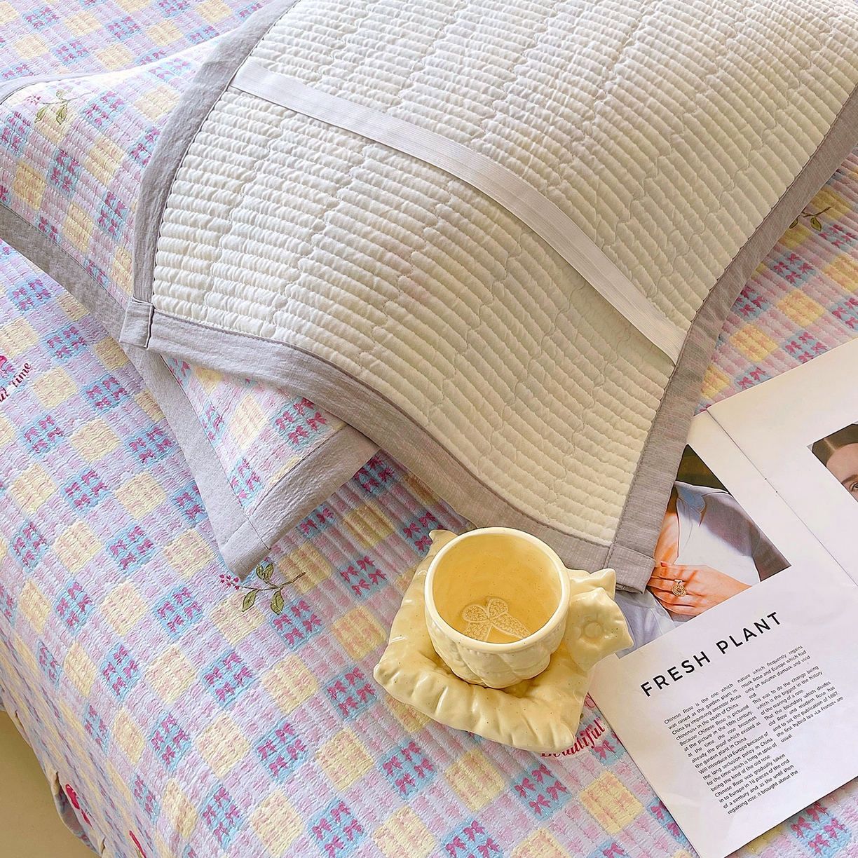 91家纺网 家纺一手货源 找家纺 雨彤家纺 2025新款A类双层纱夹棉单人枕巾 森田原野