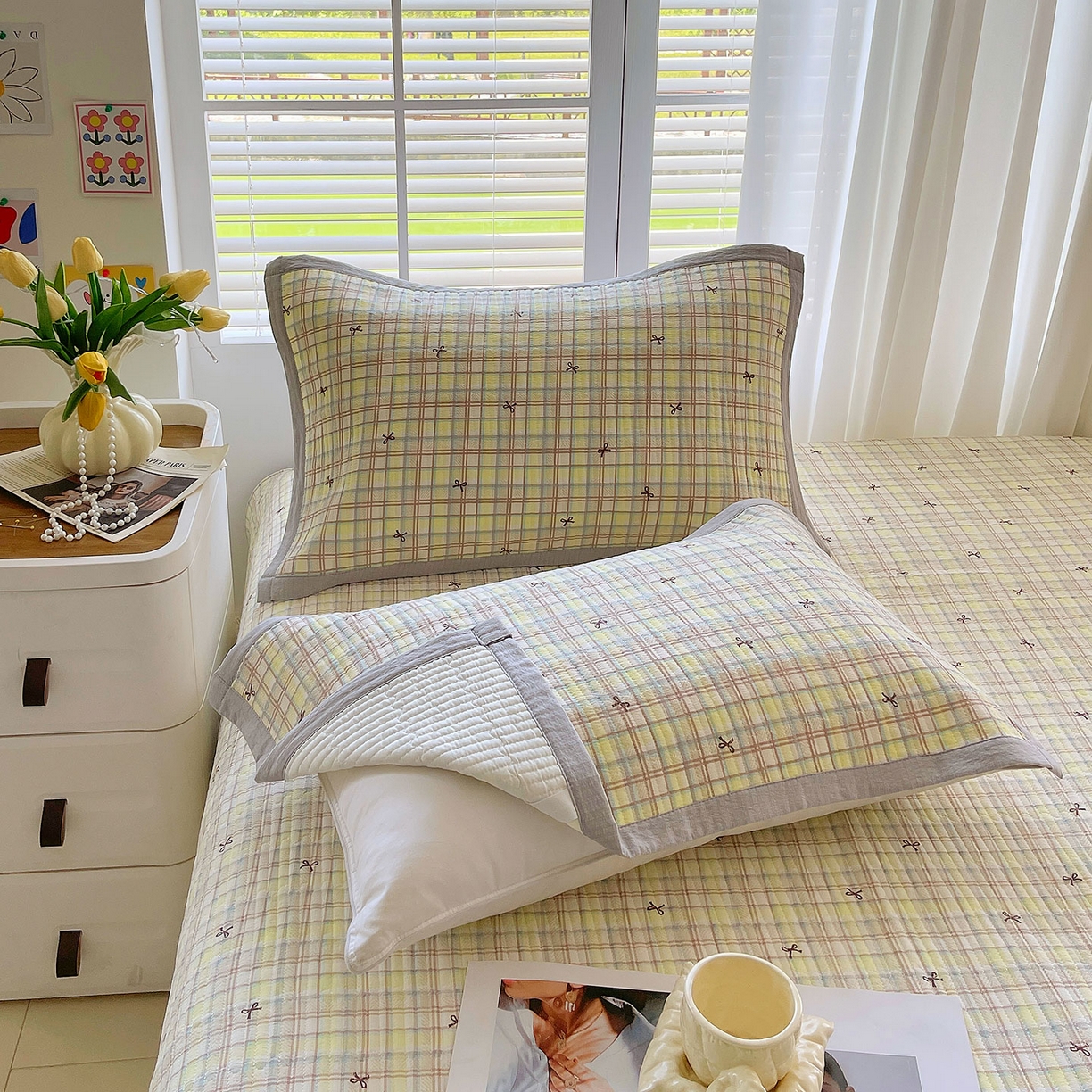 91家纺网 家纺一手货源 找家纺 雨彤家纺 2025新款A类双层纱夹棉单人枕巾 格调蝴蝶结