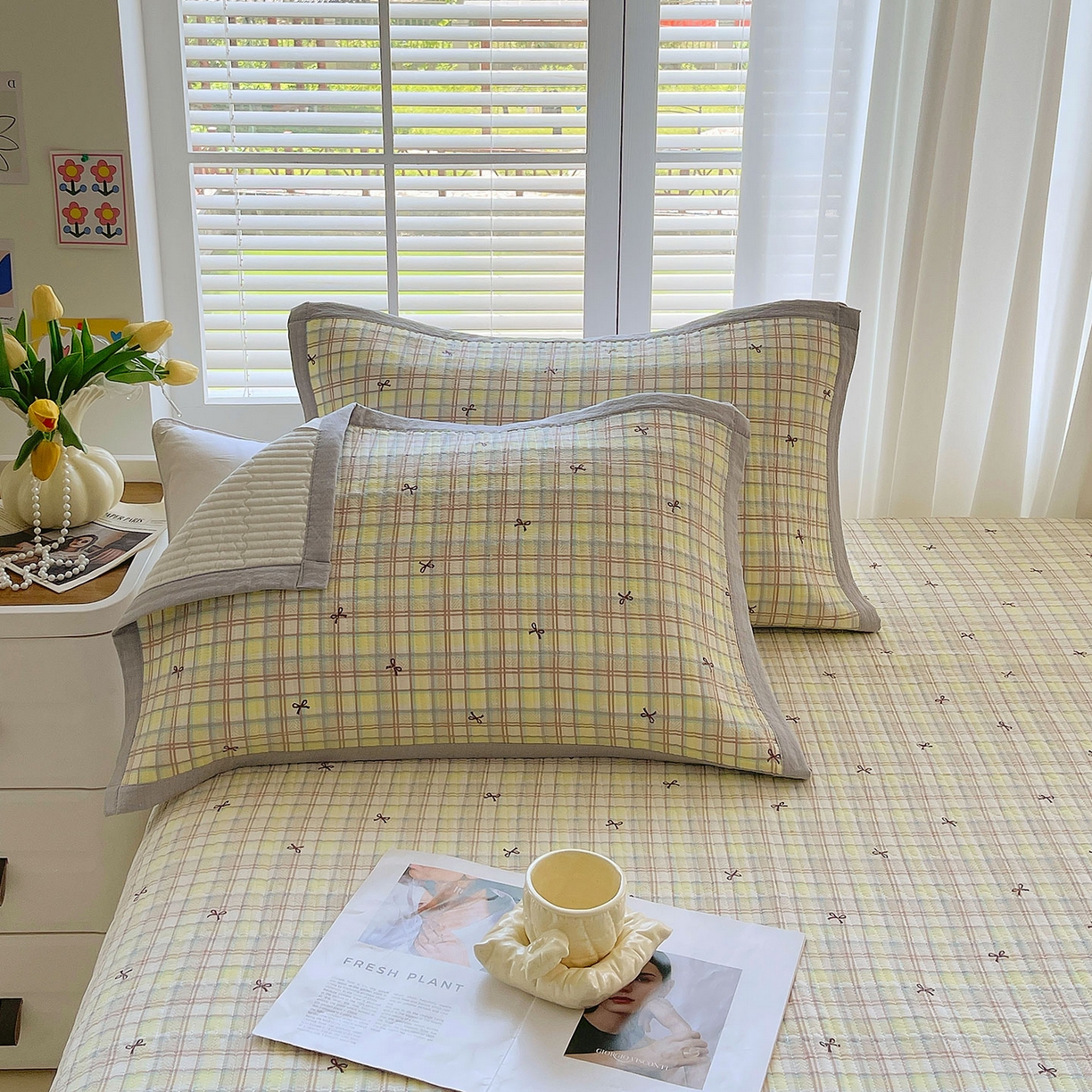 91家纺网 家纺一手货源 找家纺 雨彤家纺 2025新款A类双层纱夹棉单人枕巾 格调蝴蝶结