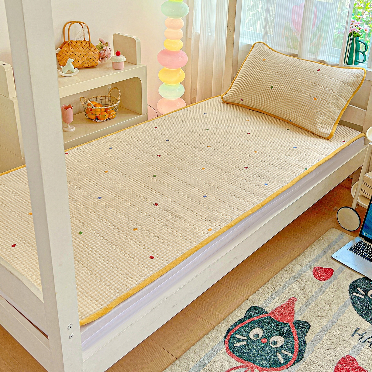 91家纺网 家纺一手货源 找家纺 （总）恒尚居 2025新款纯棉牛奶绒学生床垫 双面两用夹棉床单床垫-秋冬款 四季通用