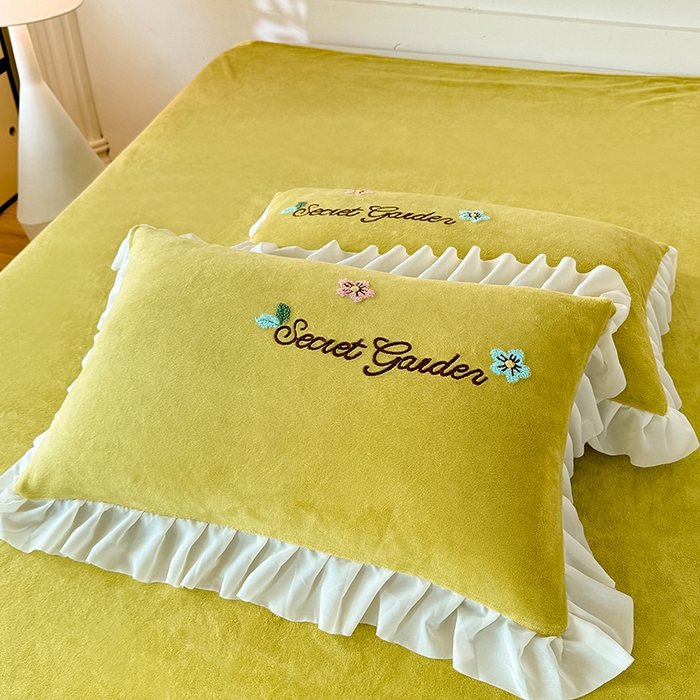 91家纺网 家纺一手货源 找家纺 唐人居 2025新款高克重牛奶绒毛巾绣四件套--繁花 繁花-黄色