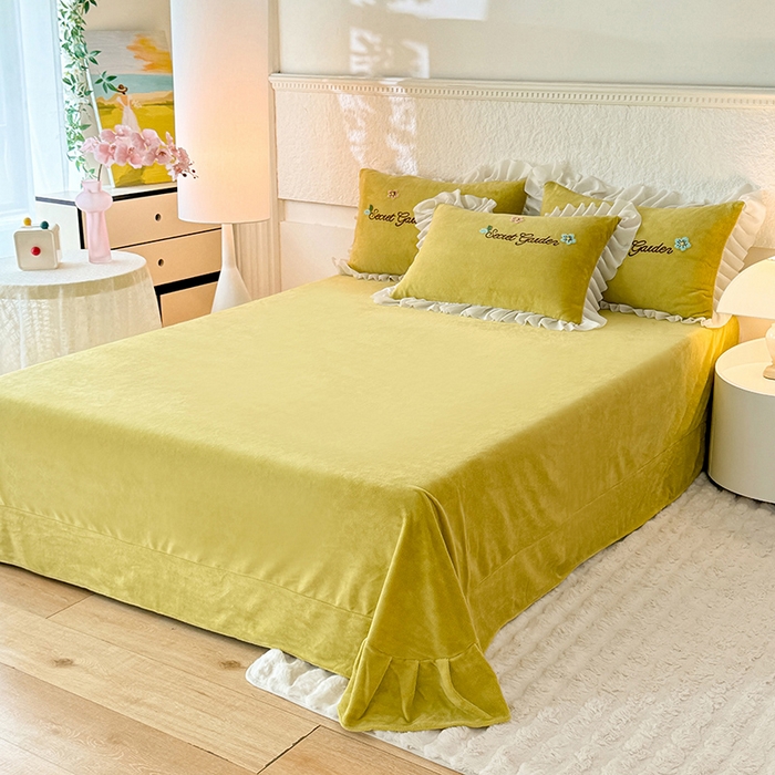 91家纺网 家纺一手货源 找家纺 唐人居 2025新款高克重牛奶绒毛巾绣四件套--繁花 繁花-黄色