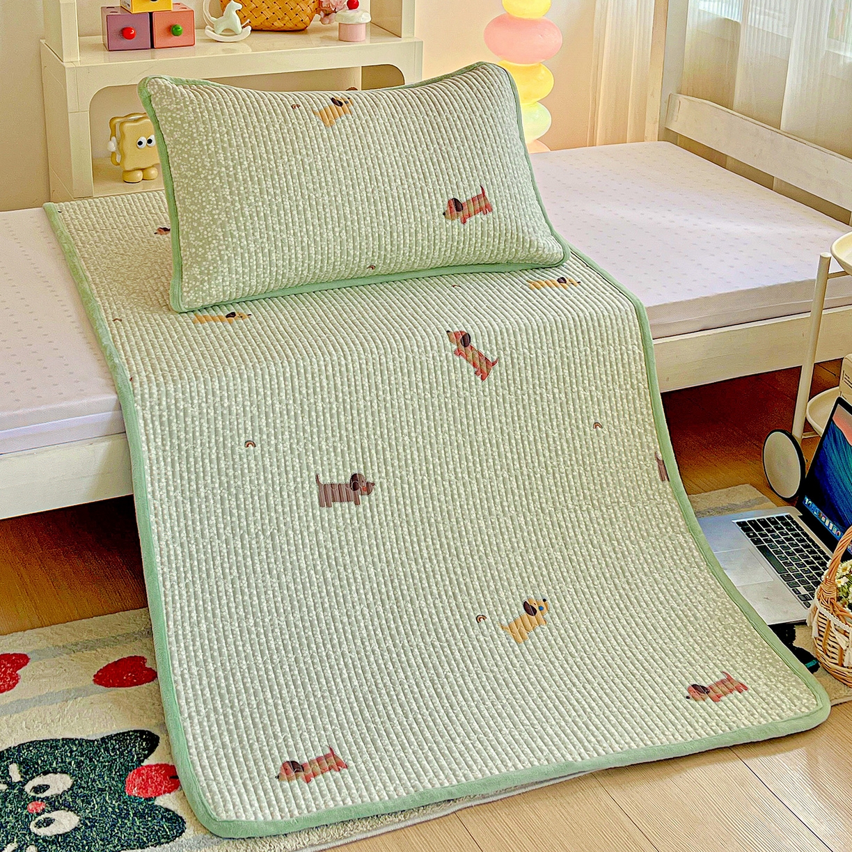 91家纺网 家纺一手货源 找家纺 恒尚居 2025新款纯棉牛奶绒学生床垫 双面两用夹棉床单床垫-秋冬款 四季通用 布丁狗-A纯棉-B牛奶绒