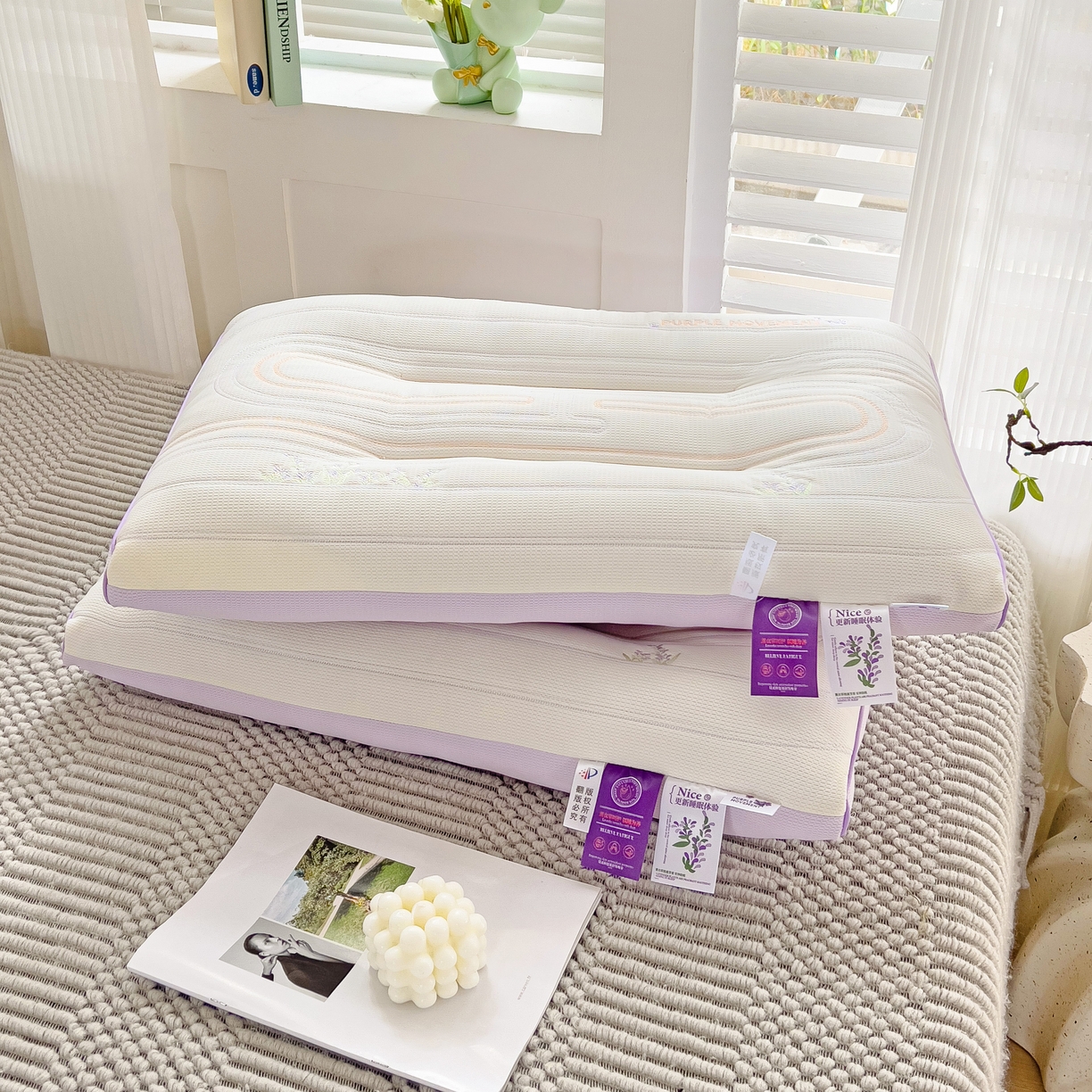 91家纺网 家纺一手货源 找家纺 晚儿 2025新款薰衣草工学护颈枕头枕芯 奶油白