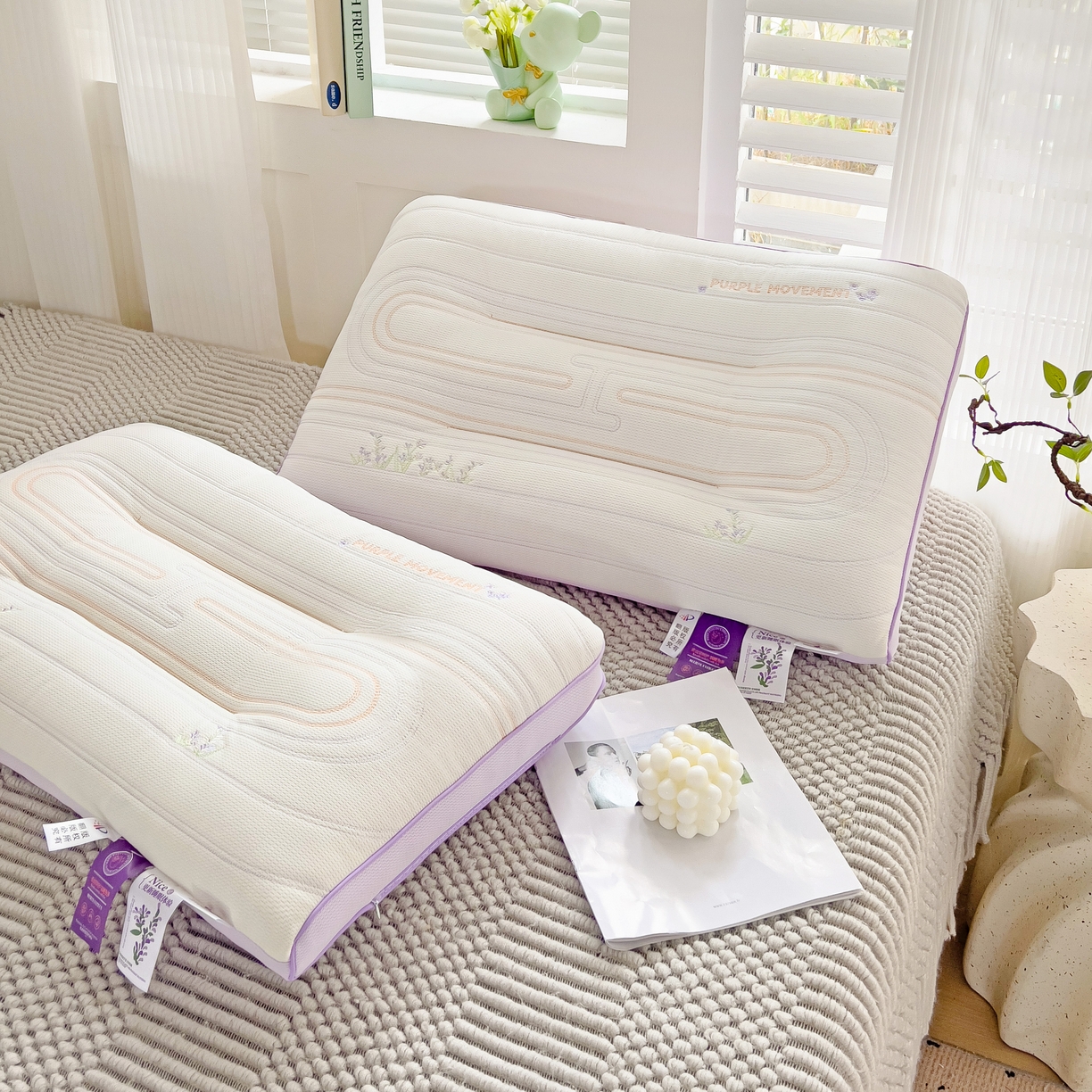 91家纺网 家纺一手货源 找家纺 晚儿 2025新款薰衣草工学护颈枕头枕芯 奶油白