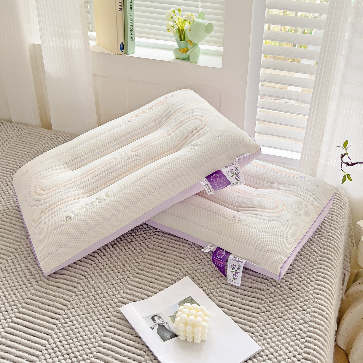 91家纺网 家纺一手货源 找家纺 晚儿 2025新款薰衣草工学护颈枕头枕芯 奶油白