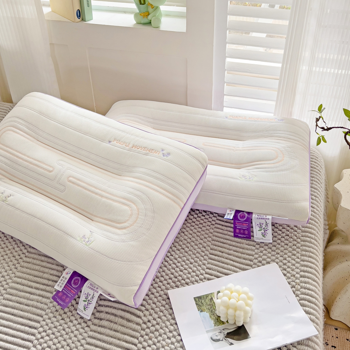 91家纺网 家纺一手货源 找家纺 晚儿 2025新款薰衣草工学护颈枕头枕芯 奶油白