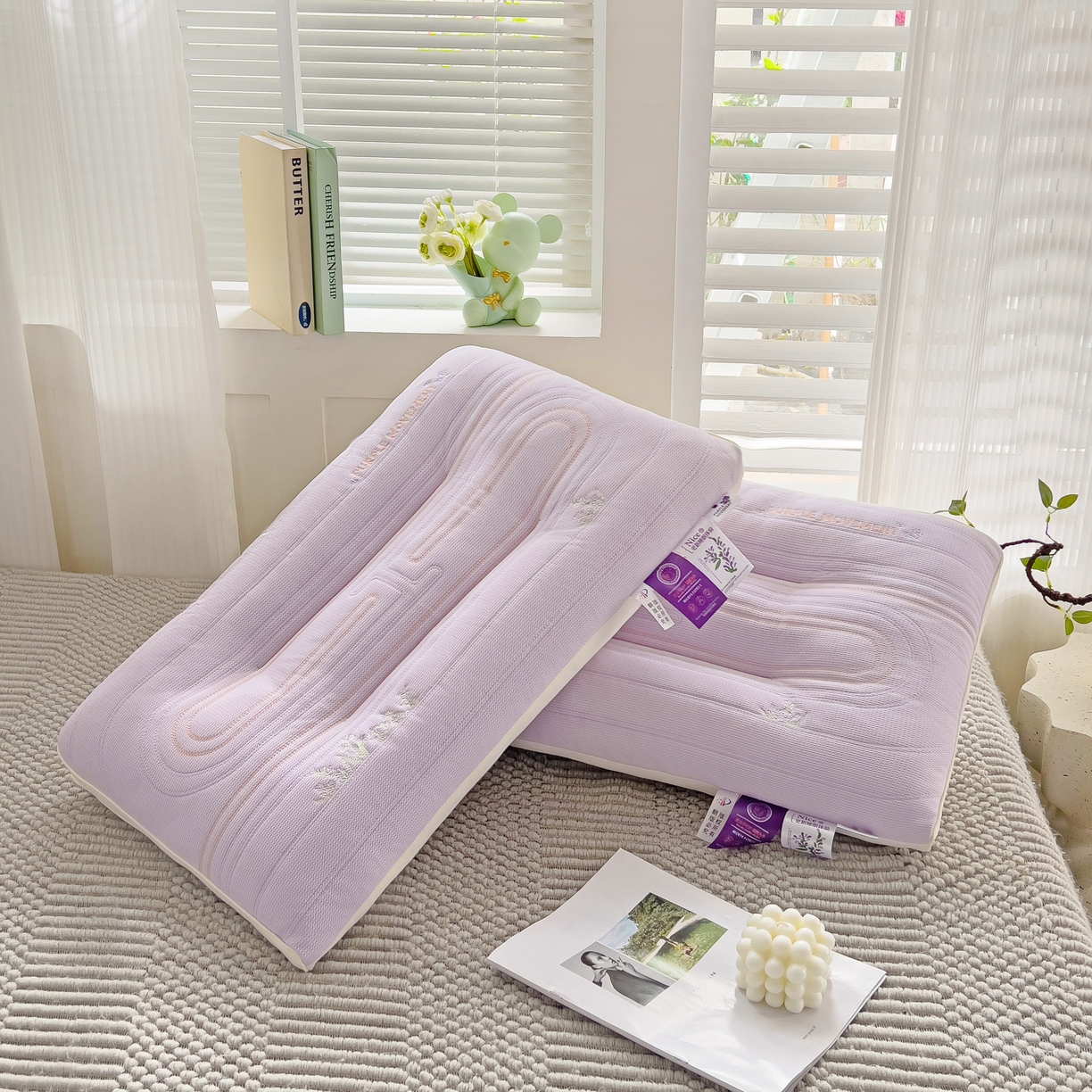 91家纺网 家纺一手货源 找家纺 晚儿 2025新款薰衣草工学护颈枕头枕芯 香芋紫