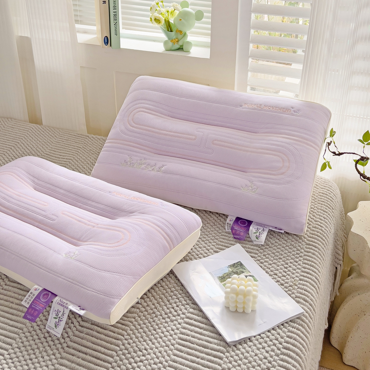 91家纺网 家纺一手货源 找家纺 晚儿 2025新款薰衣草工学护颈枕头枕芯 香芋紫