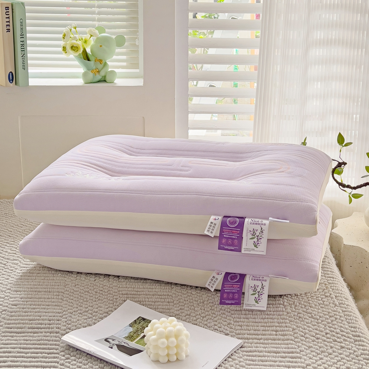 91家纺网 家纺一手货源 找家纺 晚儿 2025新款薰衣草工学护颈枕头枕芯 香芋紫
