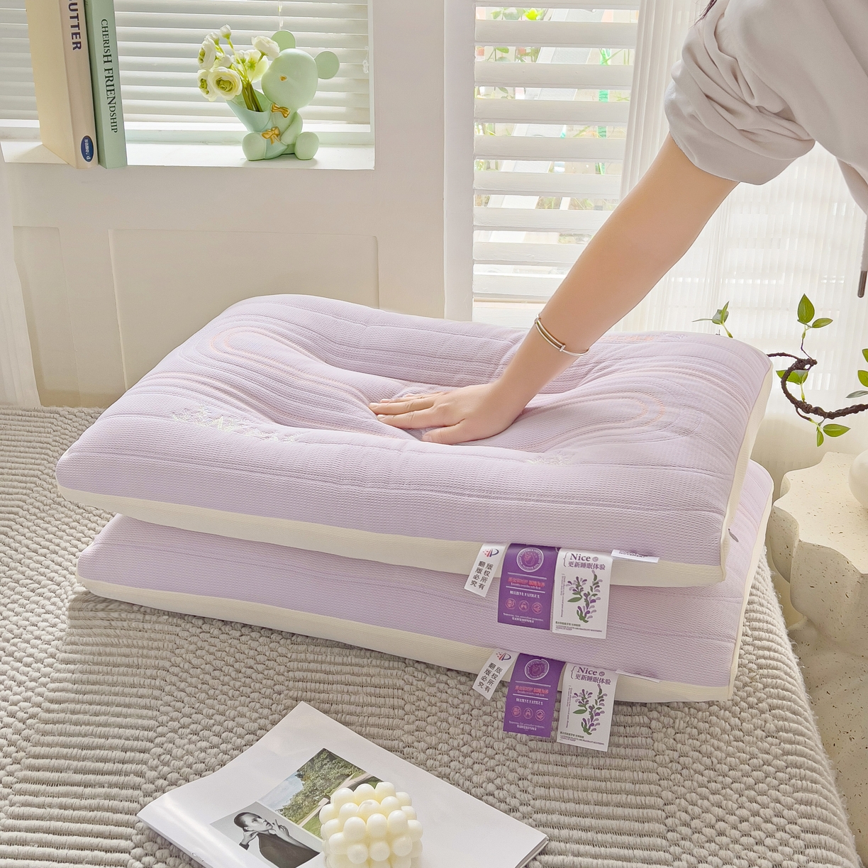 91家纺网 家纺一手货源 找家纺 晚儿 2025新款薰衣草工学护颈枕头枕芯 香芋紫