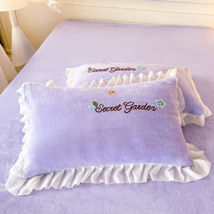 91家纺网 家纺一手货源 找家纺 唐人居 2025新款高克重牛奶绒毛巾绣四件套--繁花 繁花-紫色