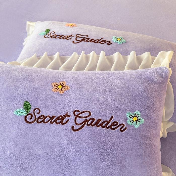 91家纺网 家纺一手货源 找家纺 唐人居 2025新款高克重牛奶绒毛巾绣四件套--繁花 繁花-紫色