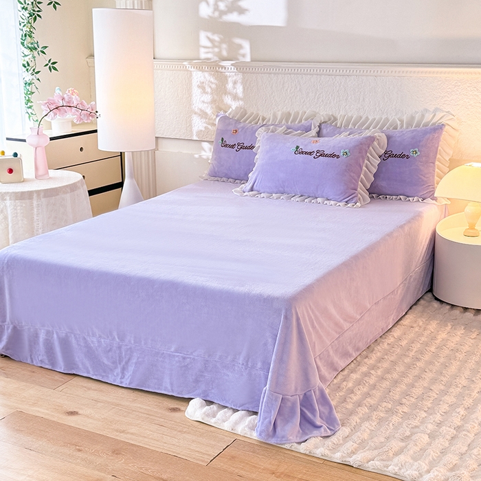 91家纺网 家纺一手货源 找家纺 唐人居 2025新款高克重牛奶绒毛巾绣四件套--繁花 繁花-紫色