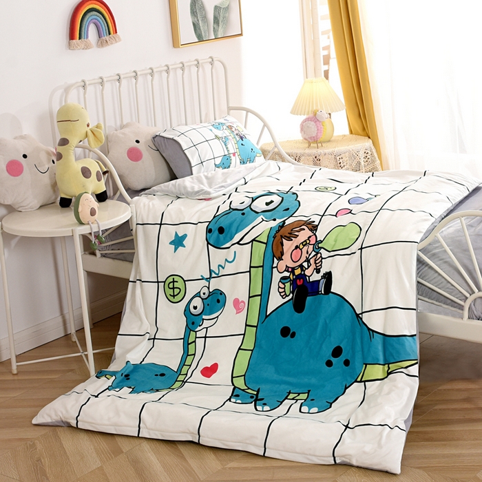 91家纺网 家纺一手货源 找家纺 萌宝家纺 2025秋冬幼儿园宝宝绒婴儿绒三件套被子六件套 恐龙男孩