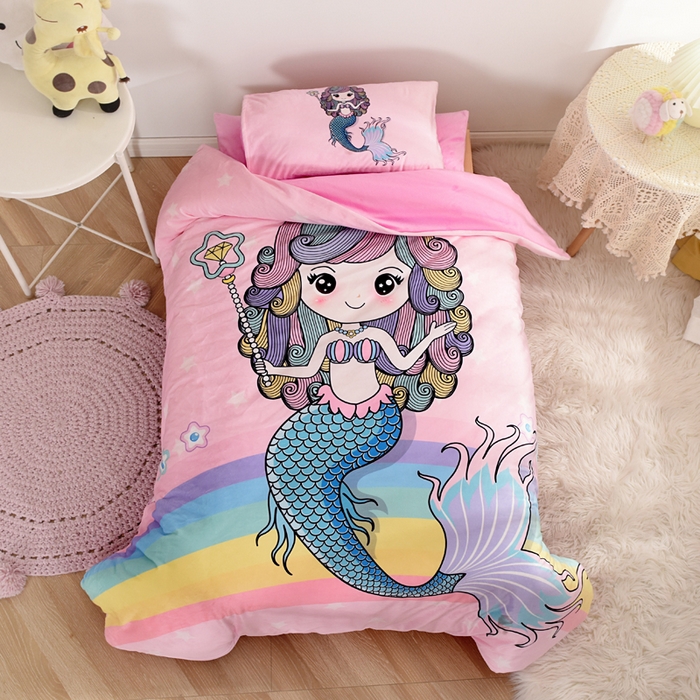 萌宝家纺 2025秋冬幼儿园宝宝绒婴儿绒三件套被子六件套 魔法美人鱼