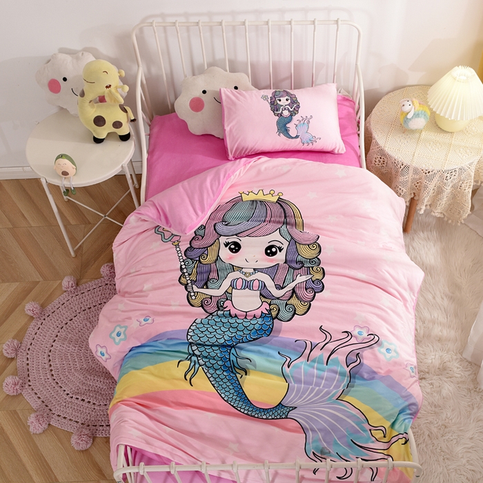 91家纺网 家纺一手货源 找家纺 萌宝家纺 2025秋冬幼儿园宝宝绒婴儿绒三件套被子六件套 魔法美人鱼