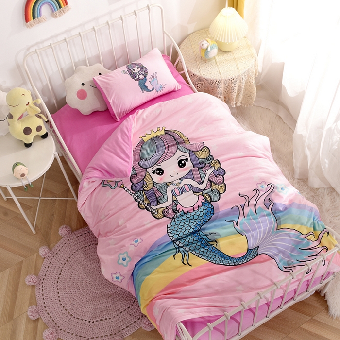 91家纺网 家纺一手货源 找家纺 萌宝家纺 2025秋冬幼儿园宝宝绒婴儿绒三件套被子六件套 魔法美人鱼