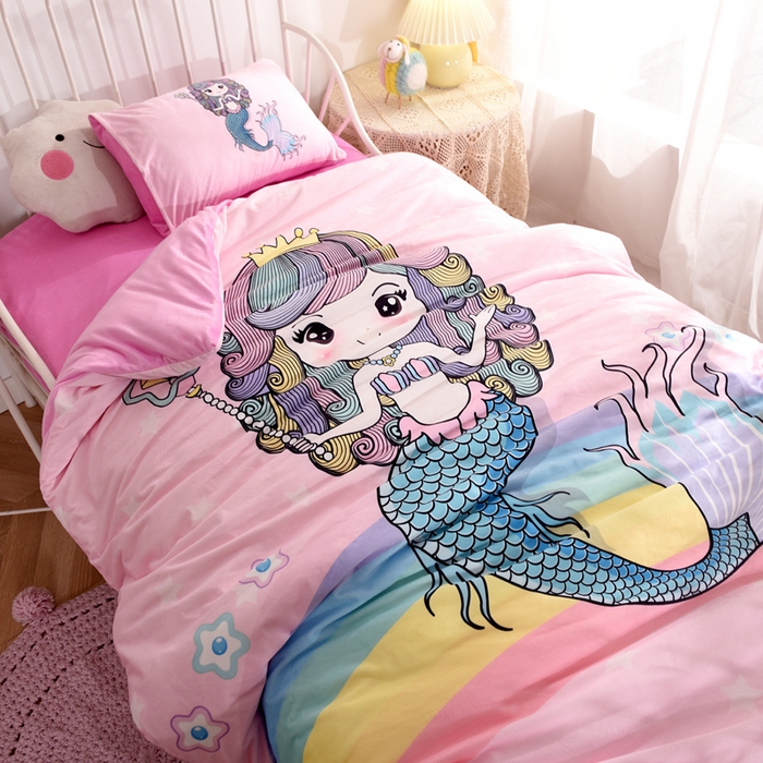 91家纺网 家纺一手货源 找家纺 萌宝家纺 2025秋冬幼儿园宝宝绒婴儿绒三件套被子六件套 魔法美人鱼